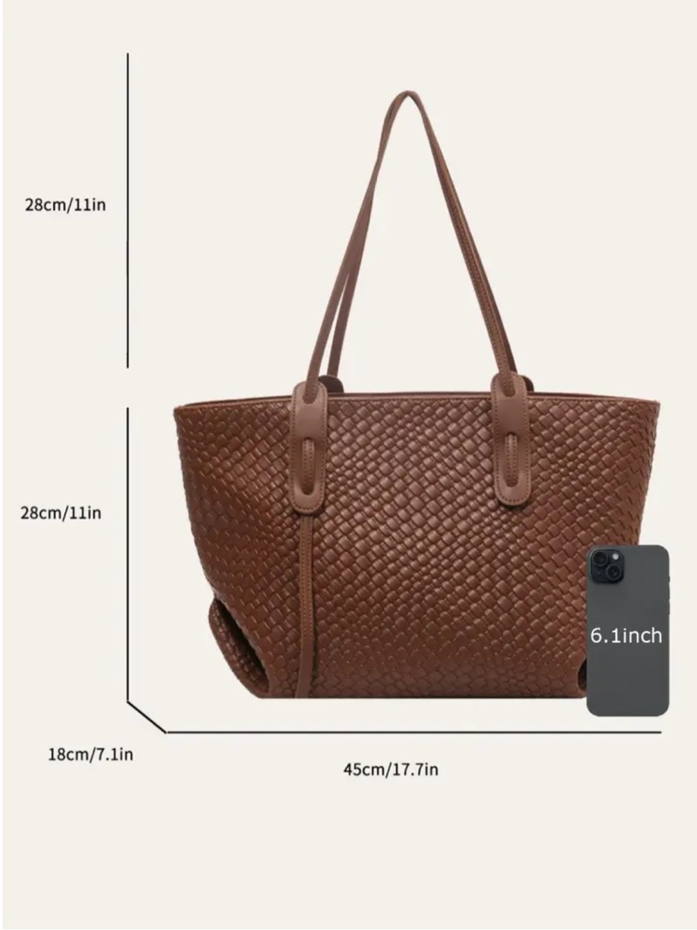 Woven Leather Tote Bag - Brown - Picture 3 of 4